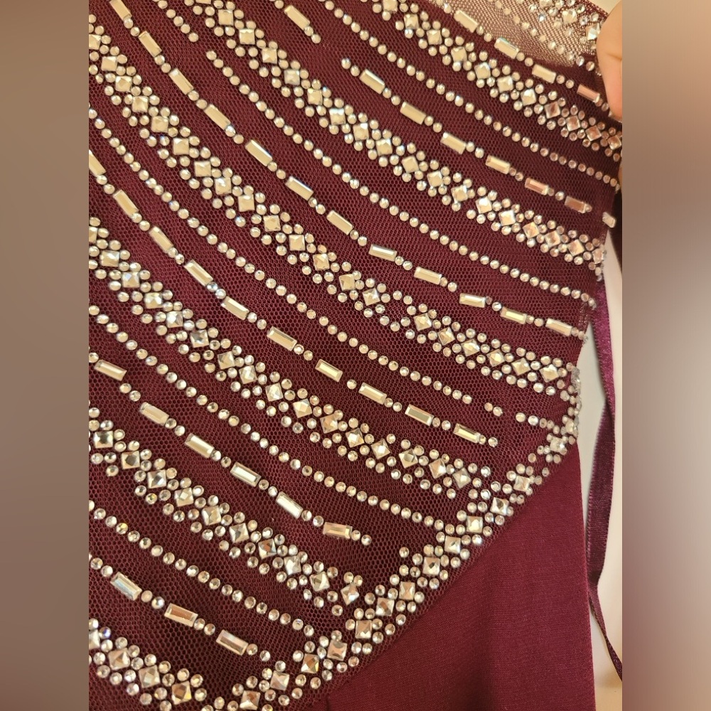 Say Yes to the Prom Jeweled High Neck Maxi Dress, jeweled collar wine red sz 5 - Picture 11 of 15